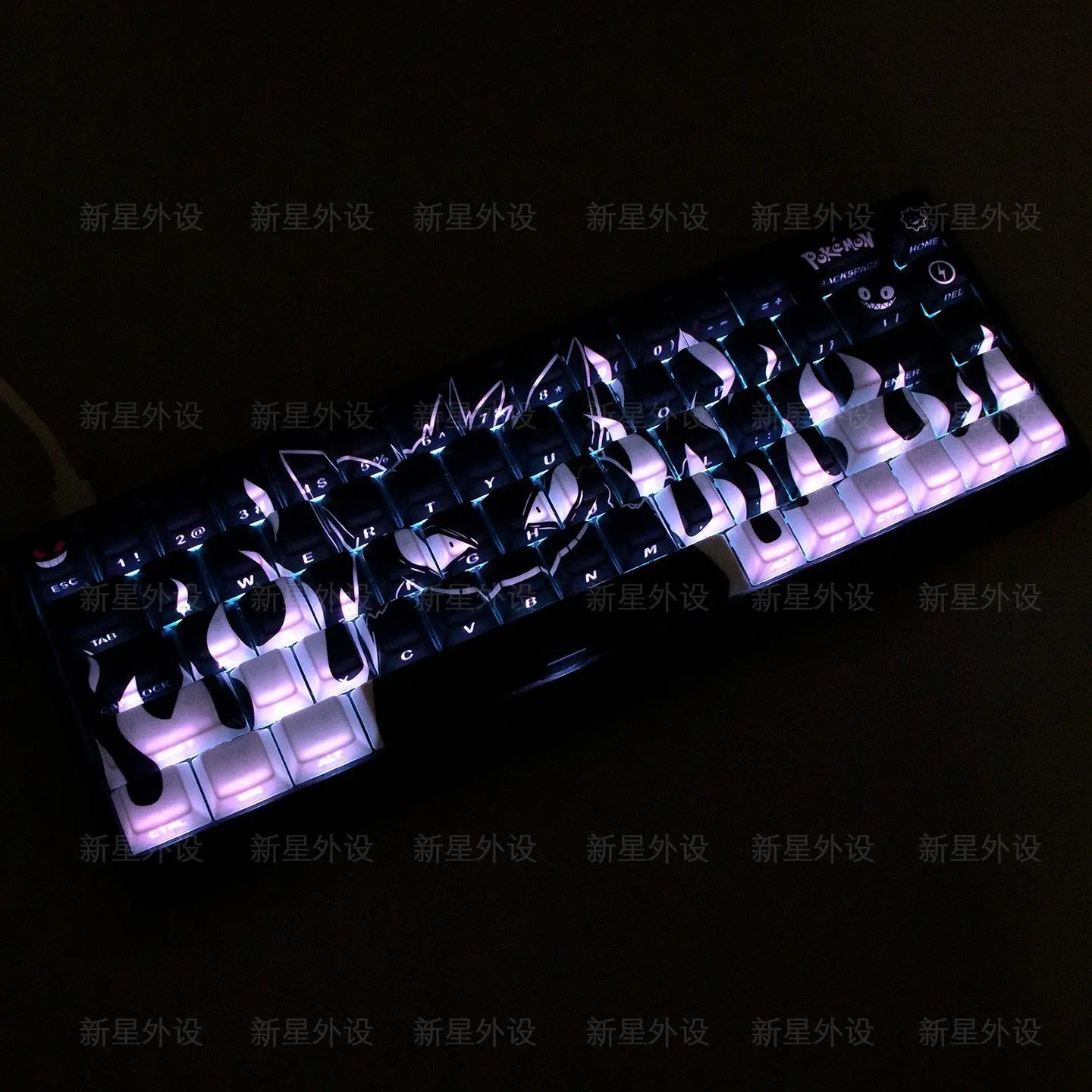 Grimace, Anime Side Carved Translucent Cherry Key Cap PBT 74 Key, 60/65/68 Layout Mechanical Keyboard