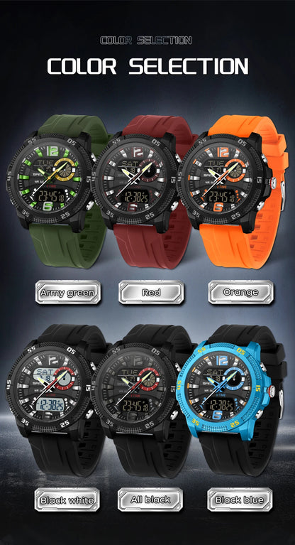 Montres de luxe pour homme SANDA Fashion : montre-bracelet à quartz analogique et numérique, style sportif, décontractée, étanche, avec chronographe en silice
