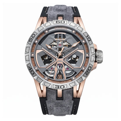 OBLVLO Men's Luxury Machinery Skeleton Mechanical Automatic Watches Analog Big Dial Blue Rubber Band Military Watch RD-909