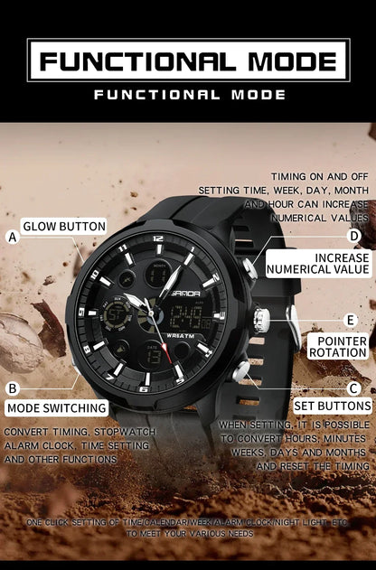 SANDA 9053 G Montres de sport militaires pour homme Montre numérique de luxe Montre-bracelet à quartz étanche jusqu’à 50 m pour homme Relogios Masculino