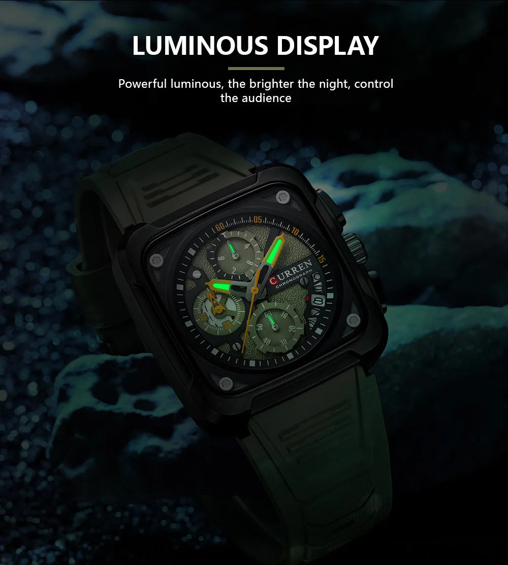 Montres pour homme CURREN : montre-bracelet de luxe à quartz, carrée, originale, étanche et luminescente, chronographe pour homme, Relogio