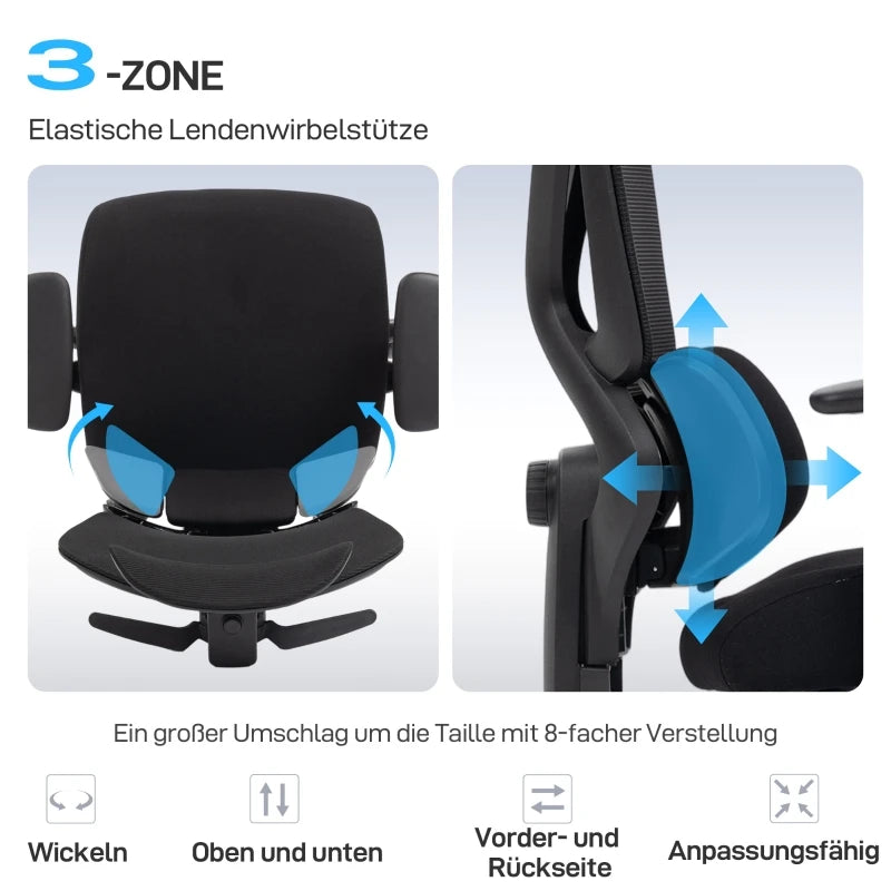 Ergonomic Office Chair with Wheels, Mesh, Lumbar Support, Armrests & Adjustable Headrest