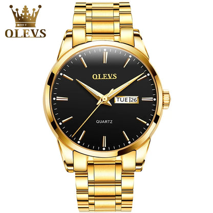 Orologio da uomo OLEVS – Orologio da polso al quarzo in acciaio inossidabile, impermeabile, dorato, elegante e luminoso, accessorio di lusso per uomo