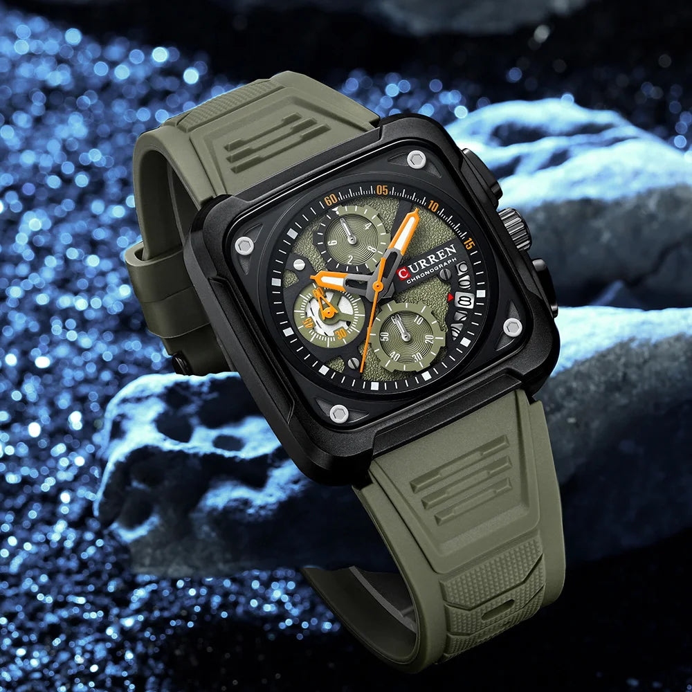 Montres pour homme CURREN : montre-bracelet de luxe à quartz, carrée, originale, étanche et luminescente, chronographe pour homme, Relogio