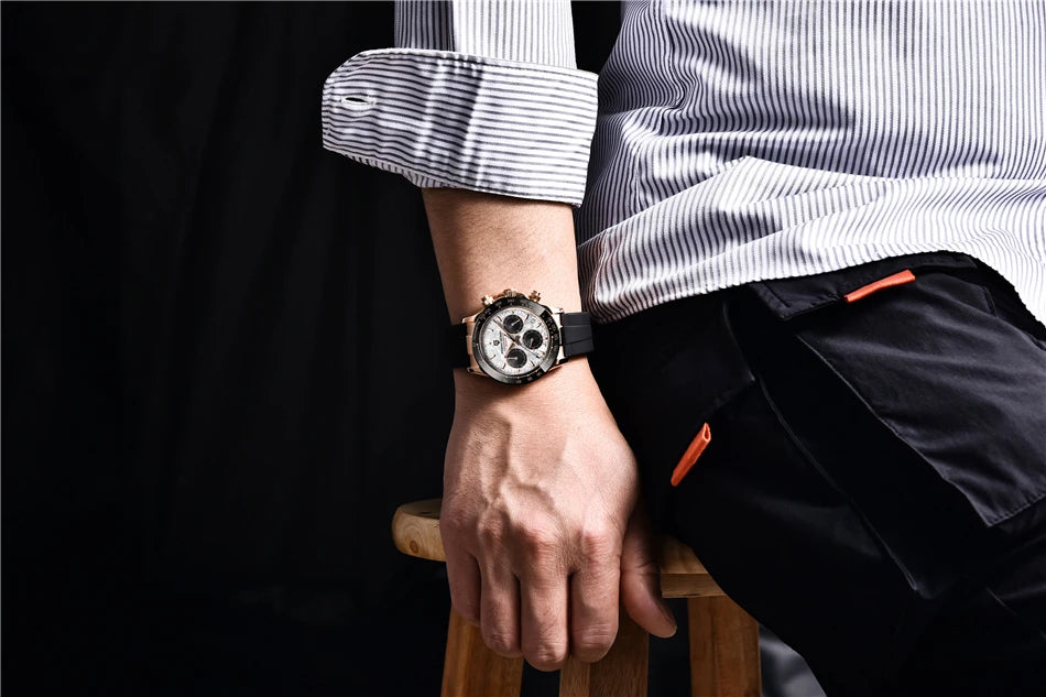 PAGANI DESIGN V2 40MM Reloj de cuarzo para hombre con esfera de meteorito, cristal de zafiro, cronógrafo retro y resistente al agua
