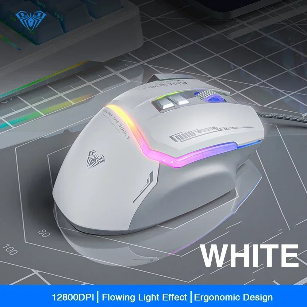 AULA S12Pro Wired Mechanical Mouse 1000HZ 12800DPI RGB Low Latency Macro Defines Esports Gaming Mouse PC Gamer Accessories