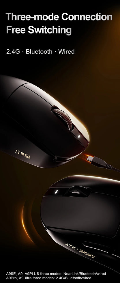 ATK Dragonfly A9 Ultra Wireless E-sports Gaming Mouse Ultra-lightweight Tri-mode Dual 8K Ergonomic Mice A9 Plus PAW3395/3950