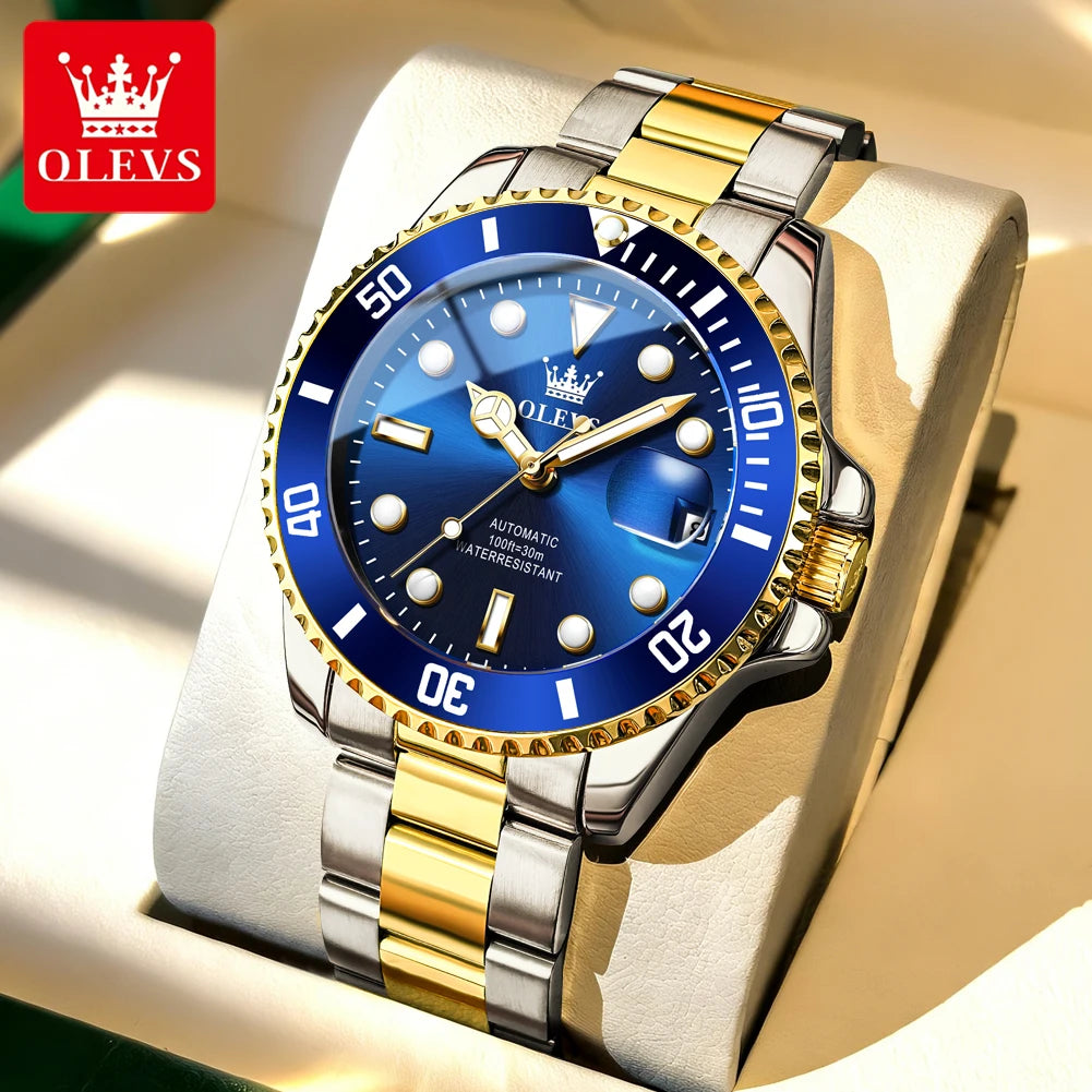 Orologio meccanico automatico di lusso da uomo OLEVS 6650 – Impermeabile, luminescente, bracciale in acciaio – Orologio da polso da uomo, stile professionale, marca prestigiosa