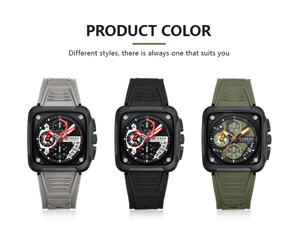 Montres pour homme CURREN : montre-bracelet de luxe à quartz, carrée, originale, étanche et luminescente, chronographe pour homme, Relogio
