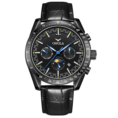 Orologio meccanico da uomo ONOLA – Orologio automatico di lusso dallo stile casual, con cinturino in pelle e quadrante traforato
