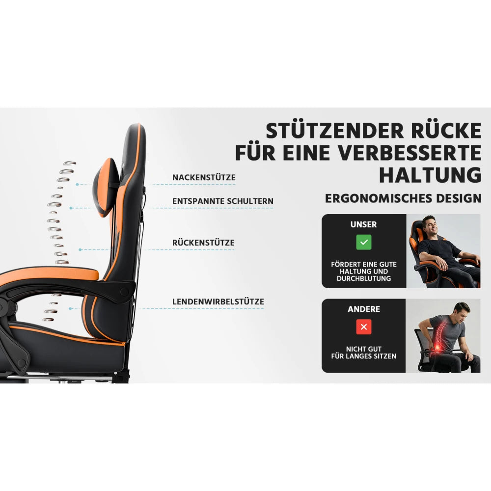 Gaming Chair Ergonomic Gaming Chair with Lumbar Support, Breathable Pu Leather Office Chair,Comfortable Computer Chair