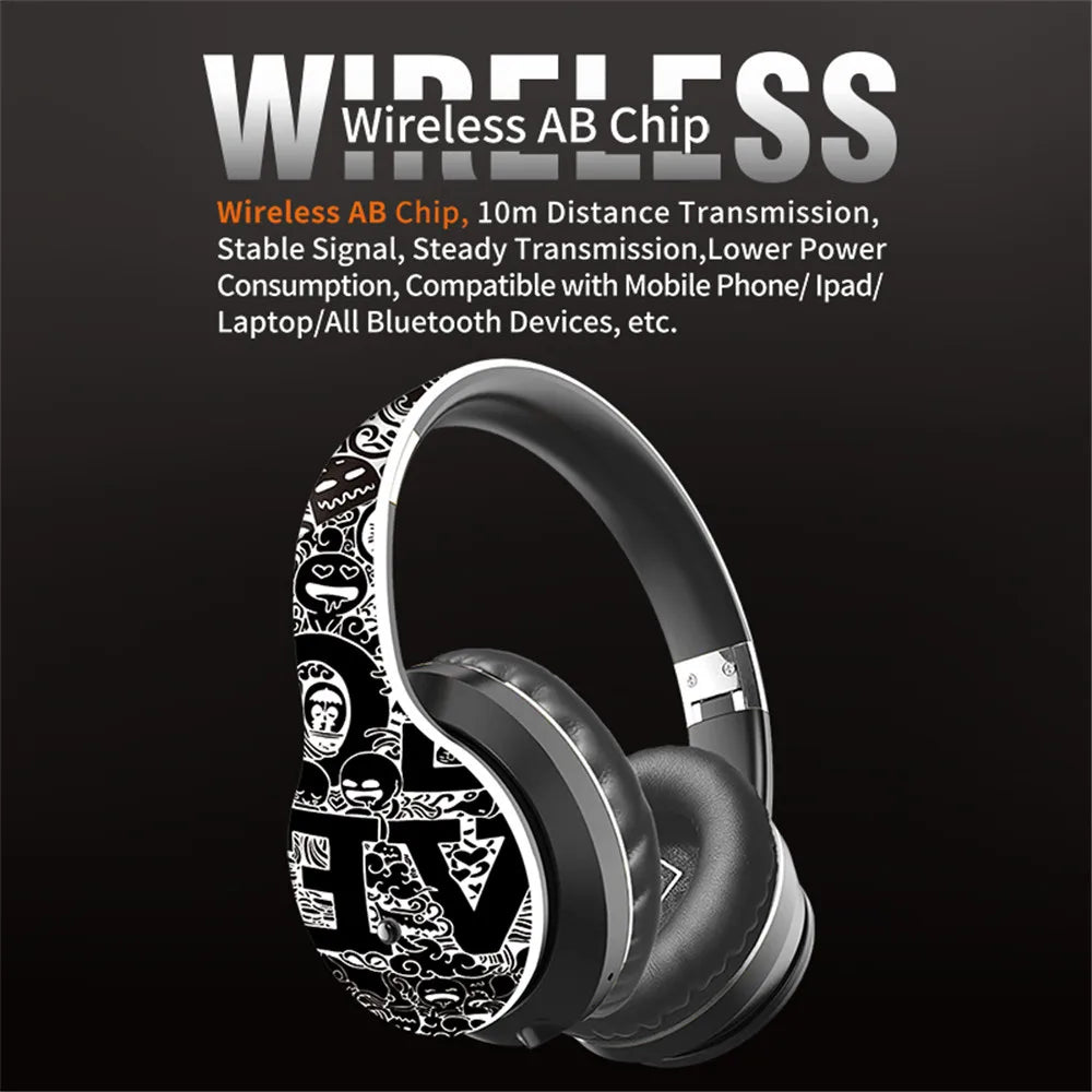 Wireless Bluetooth 5.0 Headphones Over Ear Headset Graffiti Design Foldable Headphone with Mic Hi-Fi Stereo For phone pc laptop
