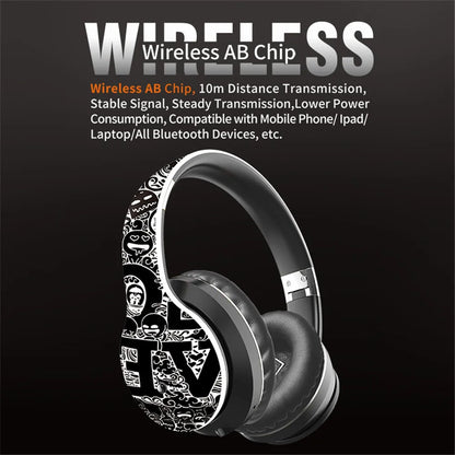 Wireless Bluetooth 5.0 Headphones Over Ear Headset Graffiti Design Foldable Headphone with Mic Hi-Fi Stereo For phone pc laptop