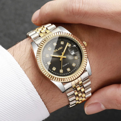 Montre-bracelet de luxe pour homme à quartz avec calendrier, tendance, strass, en acier, montre d'affaires pour homme, Reloj Hombre, cadeau (sans boîte)