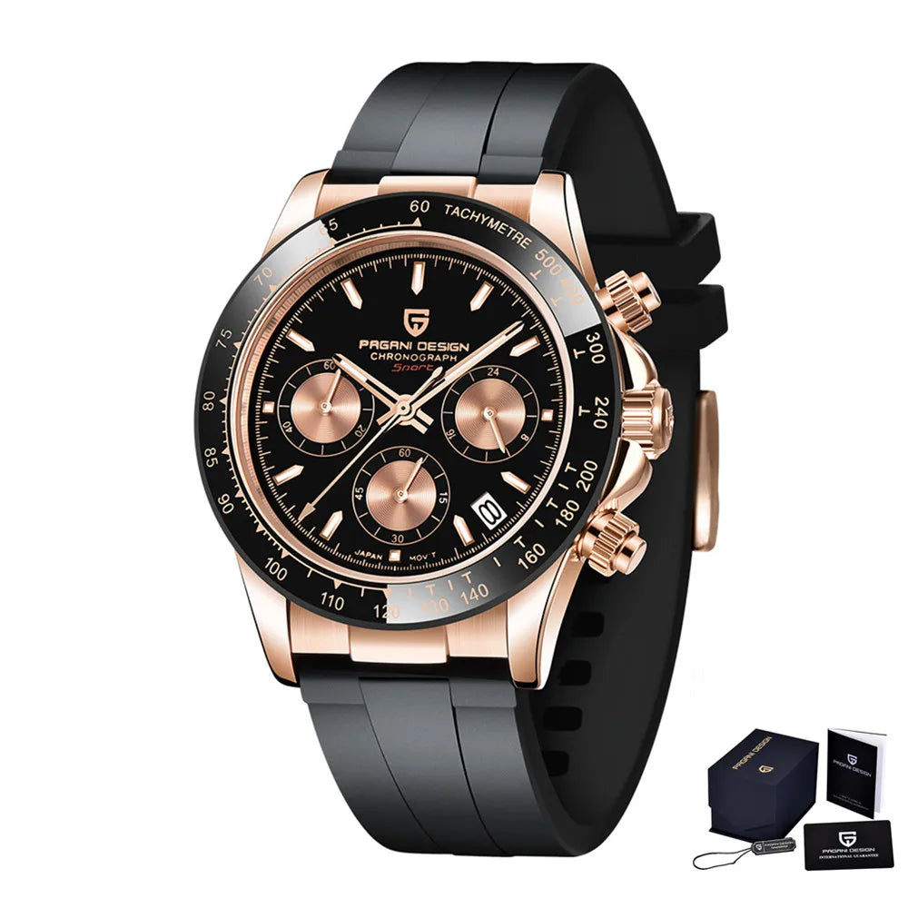 Originale neue PAGANI DESIGN PD-1664 Luxus-Herrenuhr mit japanischem VK63-Quarzwerk, Saphirglas, wasserdichtem Chronographen, Gold