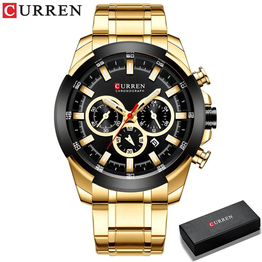 Orologio cronografo da uomo CURREN, quadrante grande da 48 mm, bracciale in acciaio inossidabile, tre contatori, orologio da polso sportivo al quarzo, stile lussuoso