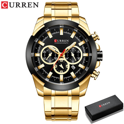 Orologio cronografo da uomo CURREN, quadrante grande da 48 mm, bracciale in acciaio inossidabile, tre contatori, orologio da polso sportivo al quarzo, stile lussuoso