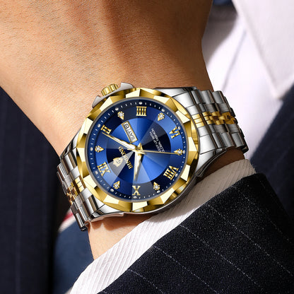 Orologio al quarzo da uomo BINBOND – Orologio da polso di lusso, luminescente e impermeabile, con indicazione del giorno della settimana e data automatica.