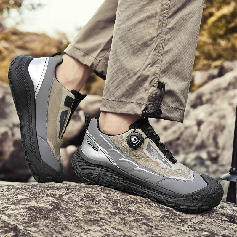 Rotary Buckle Men's Trekking Sneakers Outdoor Platform Hiking Shoes Men Sports Shoes Comfortable Non-slip Climbing Walking Shoes