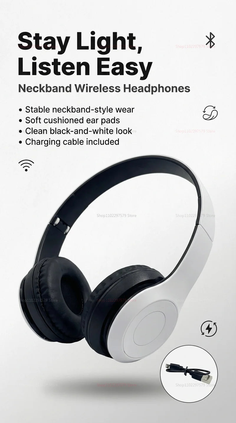 High Fidelity Bluetooth Wireless Headset, Clear Stereo Sound Over Ear Headphones with Built-in HD Mic, Stable Connection
