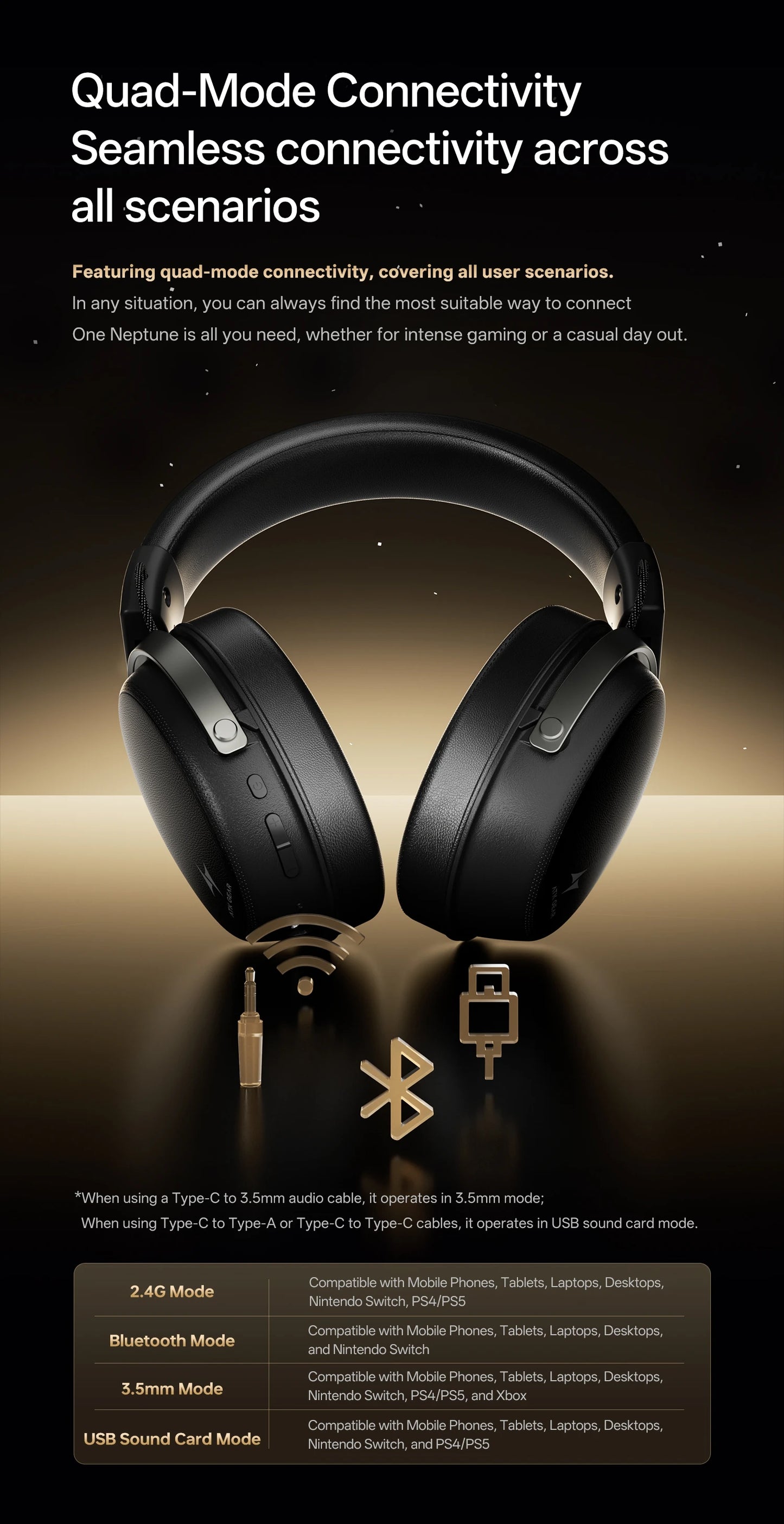 ATK Neptune N9 eSports Gaming Wireless Headset Four Modes Head Mounted Noise Cancelling Microphone Low Latency Gaming Headphones