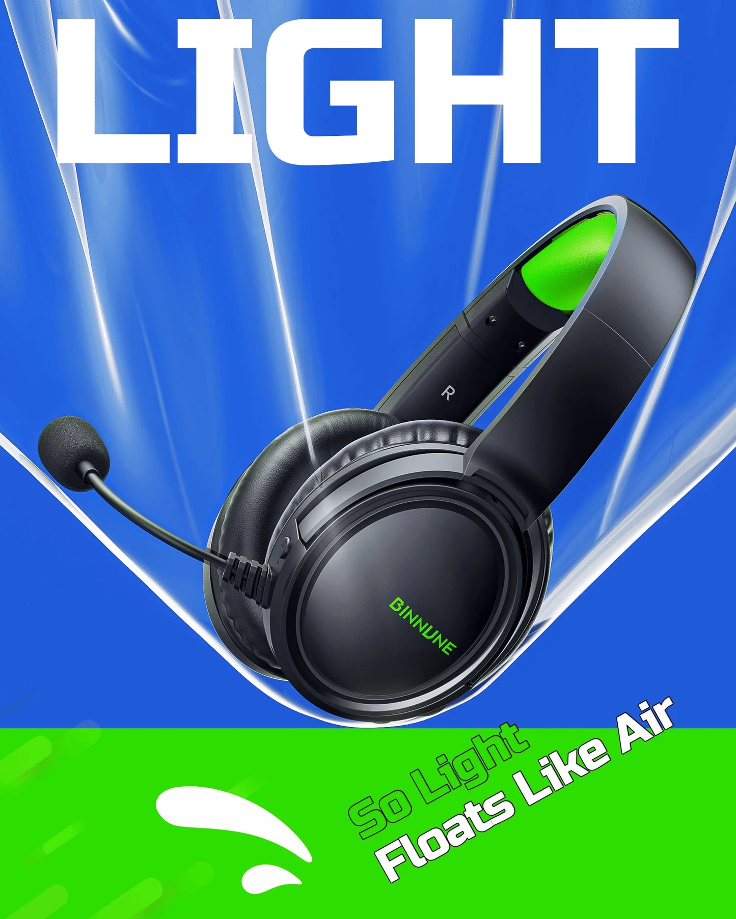 BINNUNE 2.4GHz Wireless Gaming Headphones BW02 with Flip Mic Bluetooth Headsets Gamer for Ps5/4,PC,Mac,Laptop,Computer