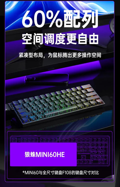 AULA Mini60 HE Magnetic Switch Keyboard RGB Tri Mode Wireless Mechanical Keyboard 8000Hz 0.01mmRT Gaming Keyboard Gamer Gifts