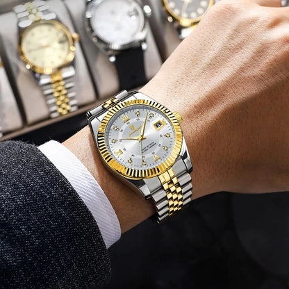 Orologio da uomo classico e lussuoso al quarzo POEDAGAR – Cassa in acciaio inossidabile, datario, impermeabile, lancette luminescenti – Elegante orologio da polso per il lavoro o le occasioni formali