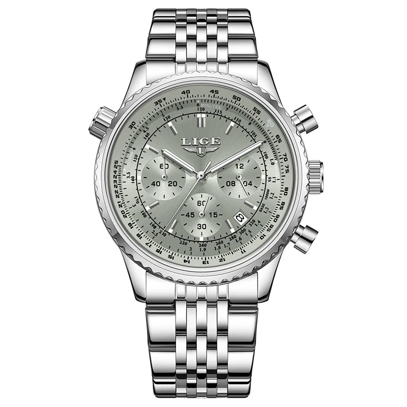 LIGE Luxusuhr für Herren – Chronograph mit Datumsanzeige, aus Edelstahl, wasserdicht, leuchtend, im sportlichen und militärischen Stil, Quarzuhr für Herren