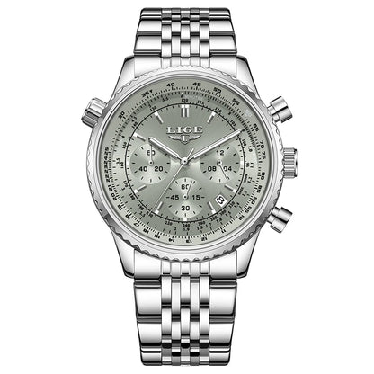 LIGE Luxusuhr für Herren – Chronograph mit Datumsanzeige, aus Edelstahl, wasserdicht, leuchtend, im sportlichen und militärischen Stil, Quarzuhr für Herren