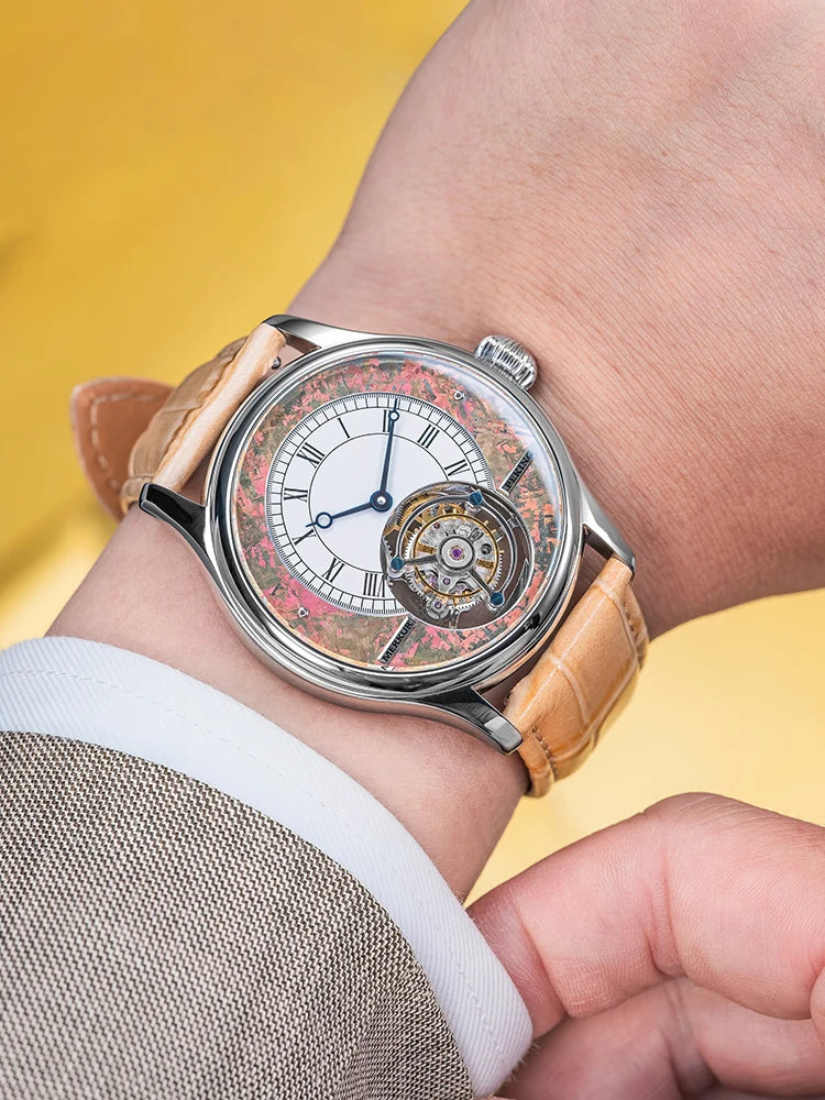 Merkur 100% Tourbillon Watch Men's Sapphire Watch For Men Mechanical Wristwatches Relogio Masculino Purple Business Watch 42mm