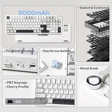 AULA F99 Pro E-sports Gaming Mechanical Keyboard Three Mode RGB Hot Swappable 96% PBT Custom Wireless Keyboard with Medi Knob