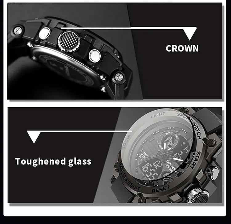SANDA Montres de luxe haut de gamme pour homme, montre militaire, montre-bracelet sportive étanche, montre à double affichage, Relogio Masculino