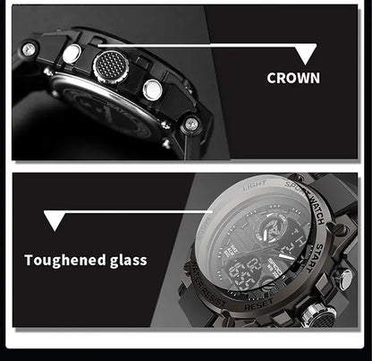 SANDA Montres de luxe haut de gamme pour homme, montre militaire, montre-bracelet sportive étanche, montre à double affichage, Relogio Masculino