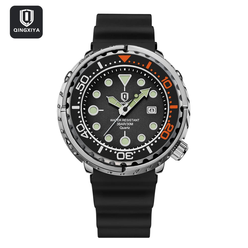 Montres pour homme QINGXIYA : montres de luxe à quartz pour homme, tendance, étanches, luminescentes, avec date et cadran rotatif, en acier inoxydable