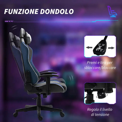 Gaming Chair Reclining 150 °   With Rocking Function, in Linen Effect Fabric, 66X53X128-138 Cm, Gray
