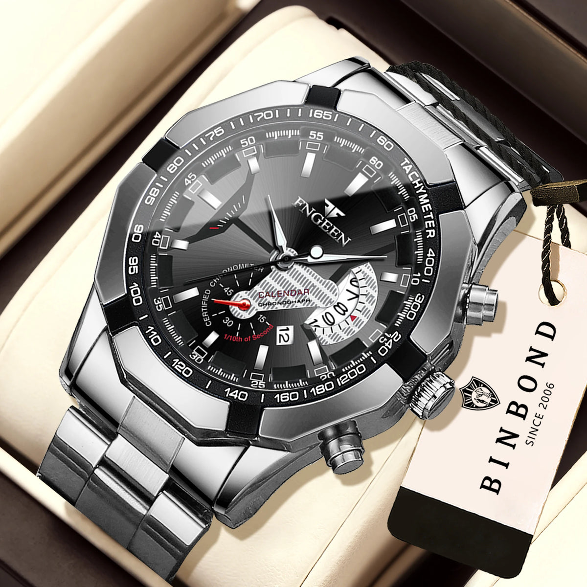 Montres-bracelets à quartz BINBOND Original pour homme : montres de luxe luminescentes, étanches, à date automatique, en acier inoxydable. Livraison gratuite.