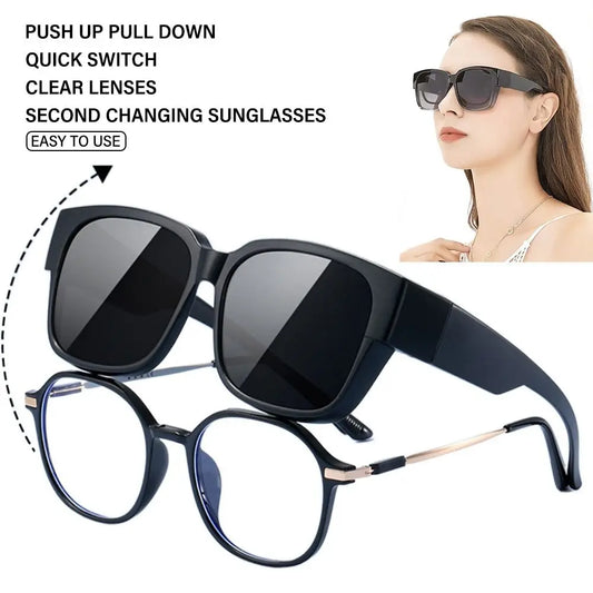 Polarized Fit Over Glasses Sunglasses Trendy Square Wrap Around Shades UV400 Protection Sun Glasses Can Be Worn Over Other Glass