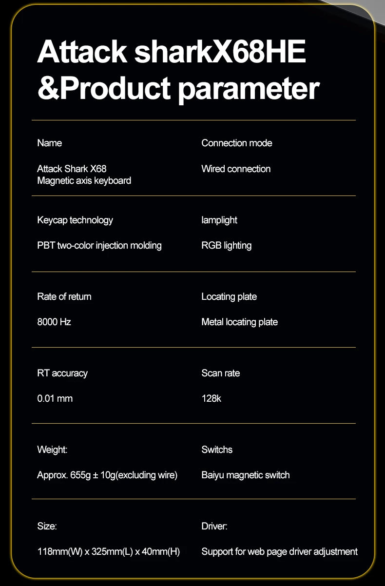 ATTACK SHARK X68HE Esports Magnetic Axis Keyboard 8KHz Return Rate, Total Area 0.01mm, and 0.125ms Rate Class Ultra-Low Latency