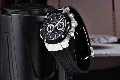 Orologio da uomo PAGANI DESIGN – Cronografo sportivo di lusso in oro rosa, dotato di un movimento al quarzo giapponese VK64 e di un cinturino in gomma fluorurata.