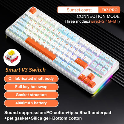 AULA F87 Pro Wireless Mechanical Keyboard 87 Keys Bluetooth 2.4G Wired Gaming Keyboard RGB Hotswap Gamer Non-contact Keyboard