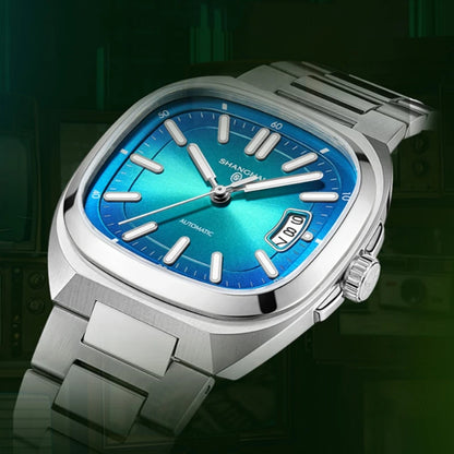 Montre pour homme Shanghai Watch, mécanique automatique, cadran carré, luminescente, étanche jusqu'à 50 m, affichage de la date, montre-bracelet décontractée SH018