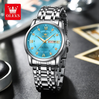 Orologio al quarzo da uomo OLEVS 5513 – Cinturino in acciaio, impermeabile, display illuminato, calendario e giorno della settimana – Orologio elegante e lussuoso, modello originale da uomo