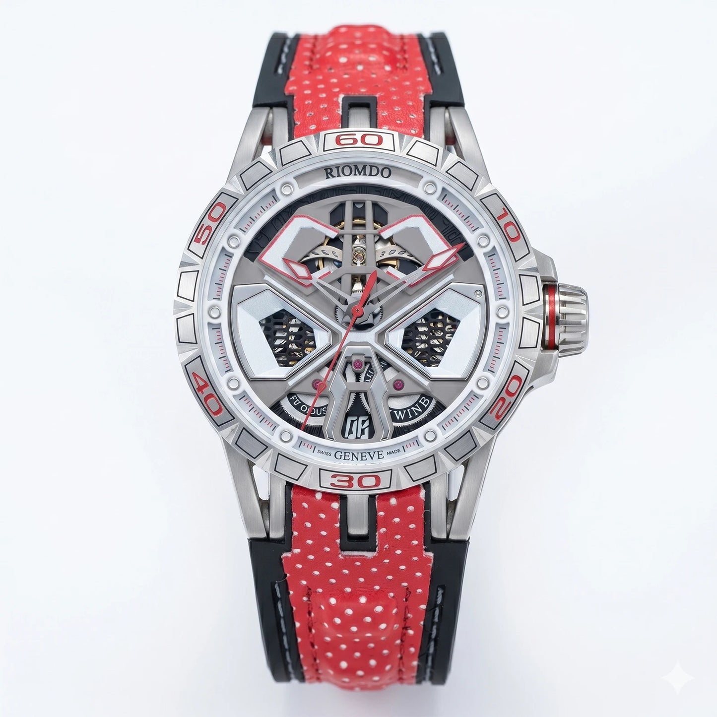 OBLVLO Men's Luxury Machinery Skeleton Mechanical Automatic Watches Analog Big Dial Blue Rubber Band Military Watch RD-909