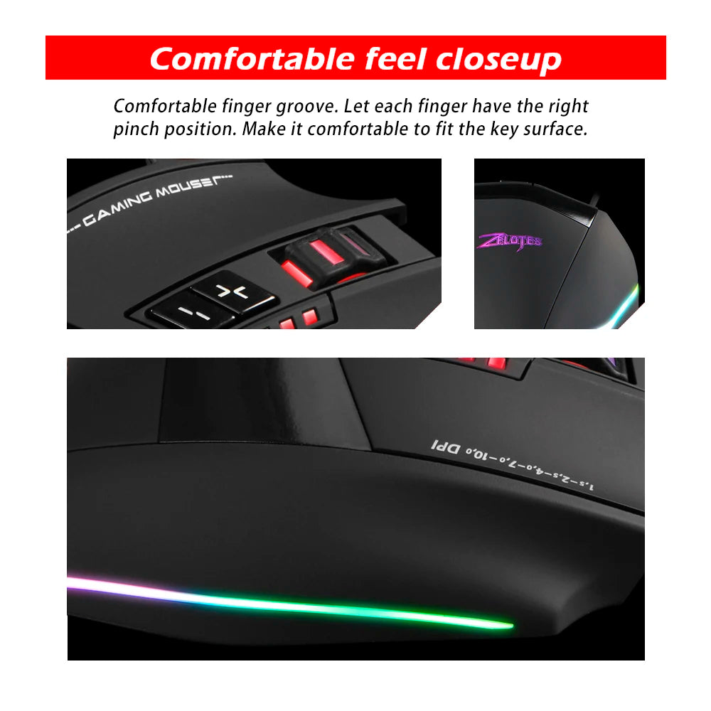 ZELOTES C13 Wired Mouse Programming Gaming Mouse 13 Keys 10000DPI RGB Light Laser Mouse for Laptop Computer PC