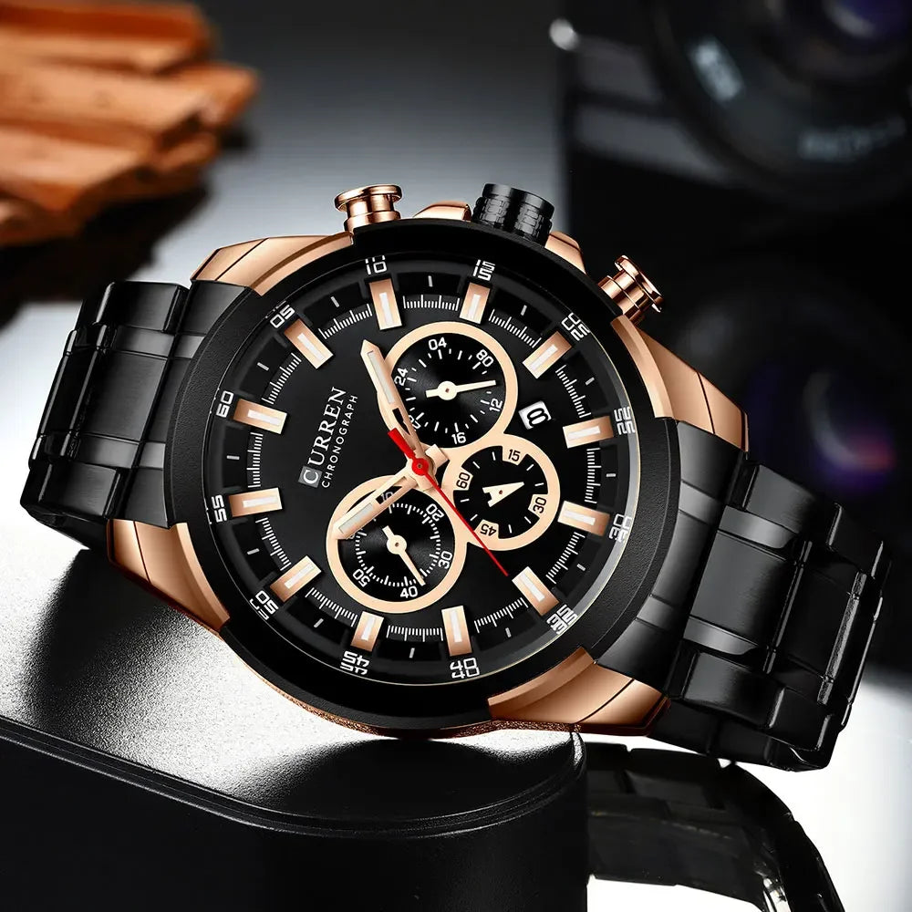 Orologio cronografo da uomo CURREN, quadrante grande da 48 mm, bracciale in acciaio inossidabile, tre contatori, orologio da polso sportivo al quarzo, stile lussuoso