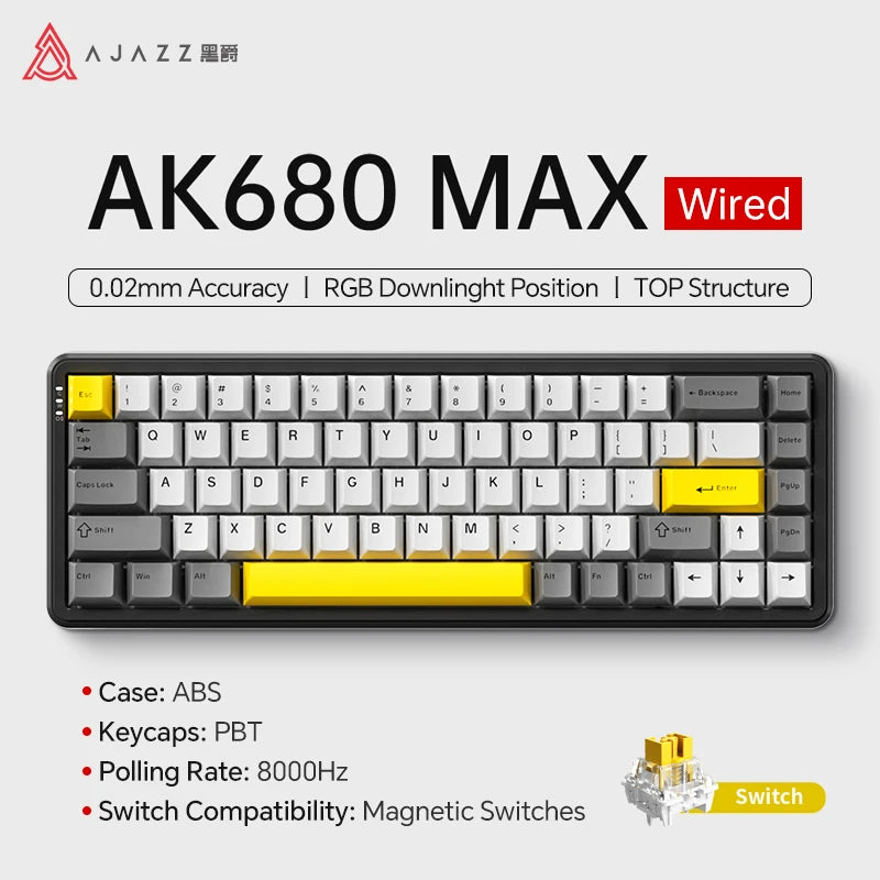 AJAZZ AK680 MAX Magnetic Axis Wired Keyboard 0.125ms Ultra-Low Latency Professional Gaming Keyboard