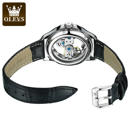 Orologio meccanico automatico da uomo OLEVS 6661 – Modello scheletrato completamente trasparente con rotore a vista, cinturino in pelle, orologio di lusso originale da uomo