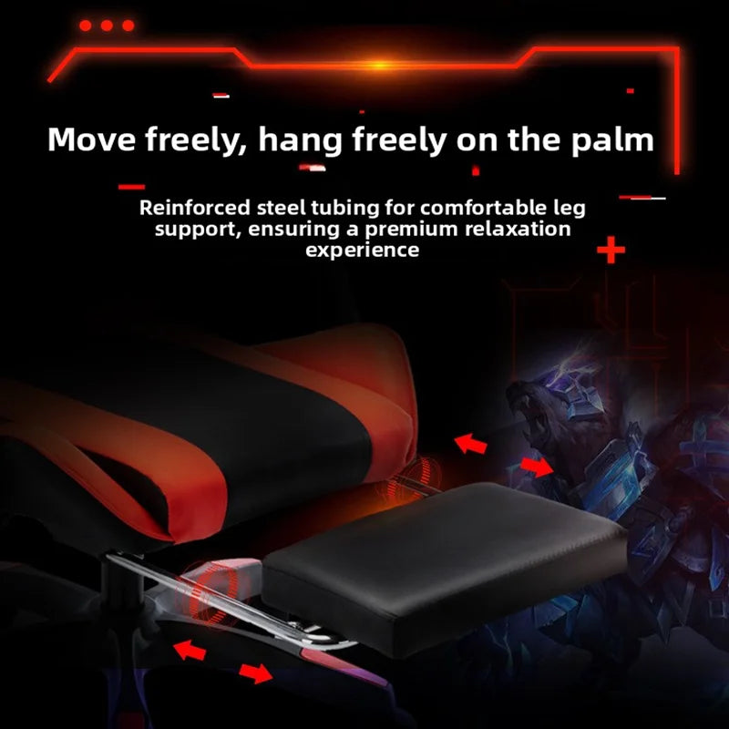Gaming chair with lumbar soft pillow support and adjustable height footrest, an ergonomic computer gaming chair.