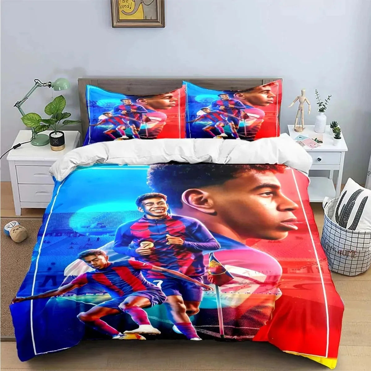 Seturi de lenjerie de pat Spain Football Cenozoic Star L-Lamine Y-Yamal, husă de pilotă și față de pernă, mărimi Single Twin Full Queen King, pentru copii și adolescenți